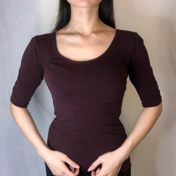 Burgundy Scoop Necked Mid Sleeve Shirt - Picture 1 of 6